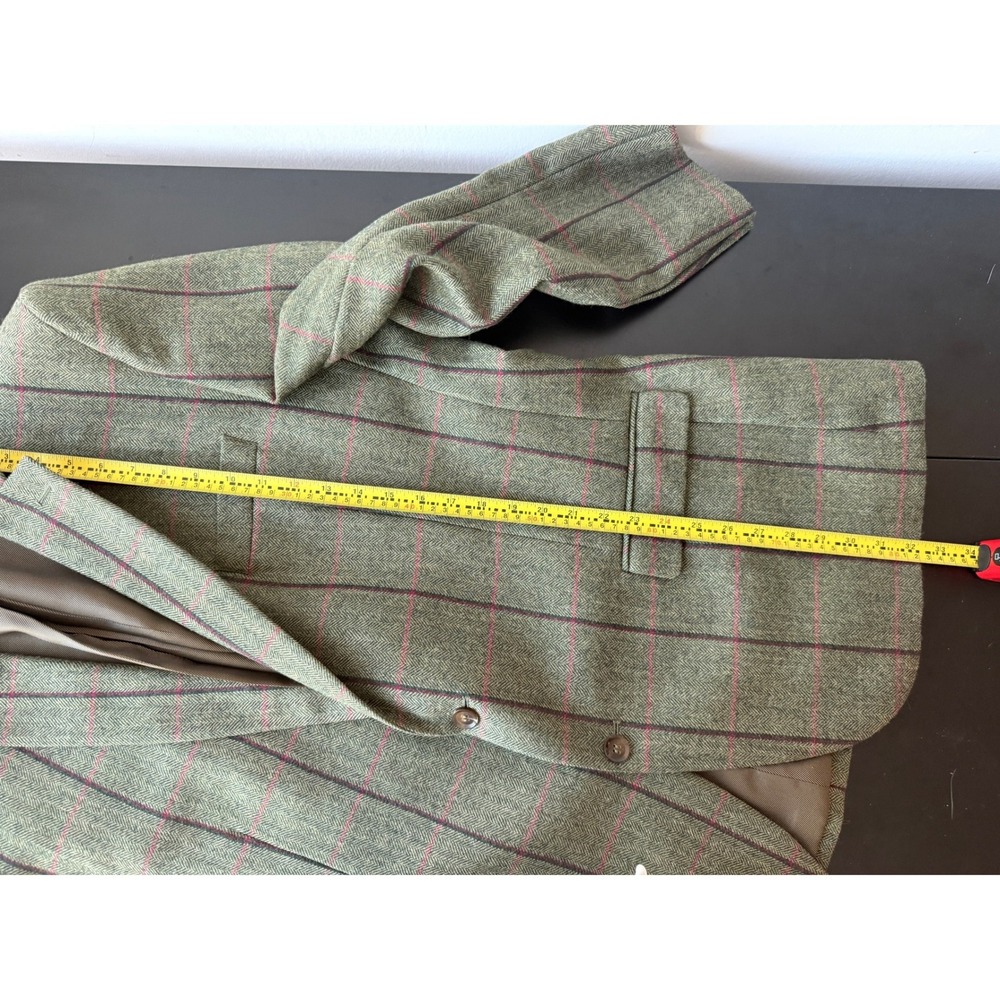 Samuel Windsor Mens 48R Green Herringbone Wool Windowpane Blazer Jacket J9W11B - Picture 10 of 16